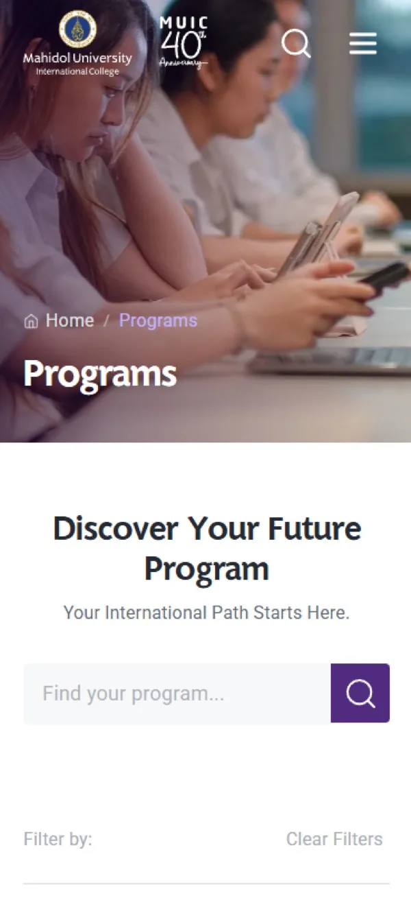 Mahidol University headless CMS website screenshot 2